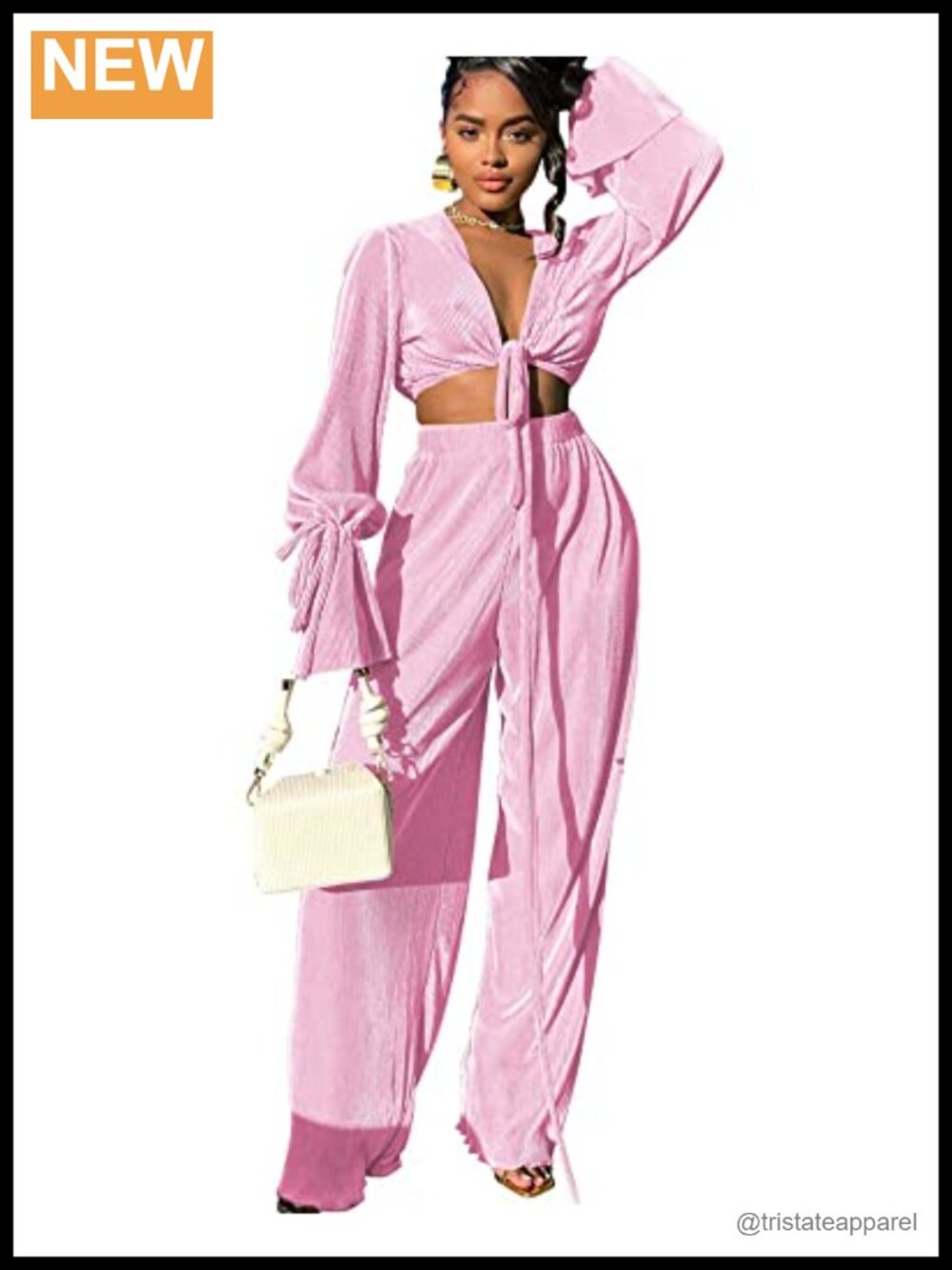 Women's Linen Two Piece Set Long Sleeve V Neck Crop Top Wide Leg Pants